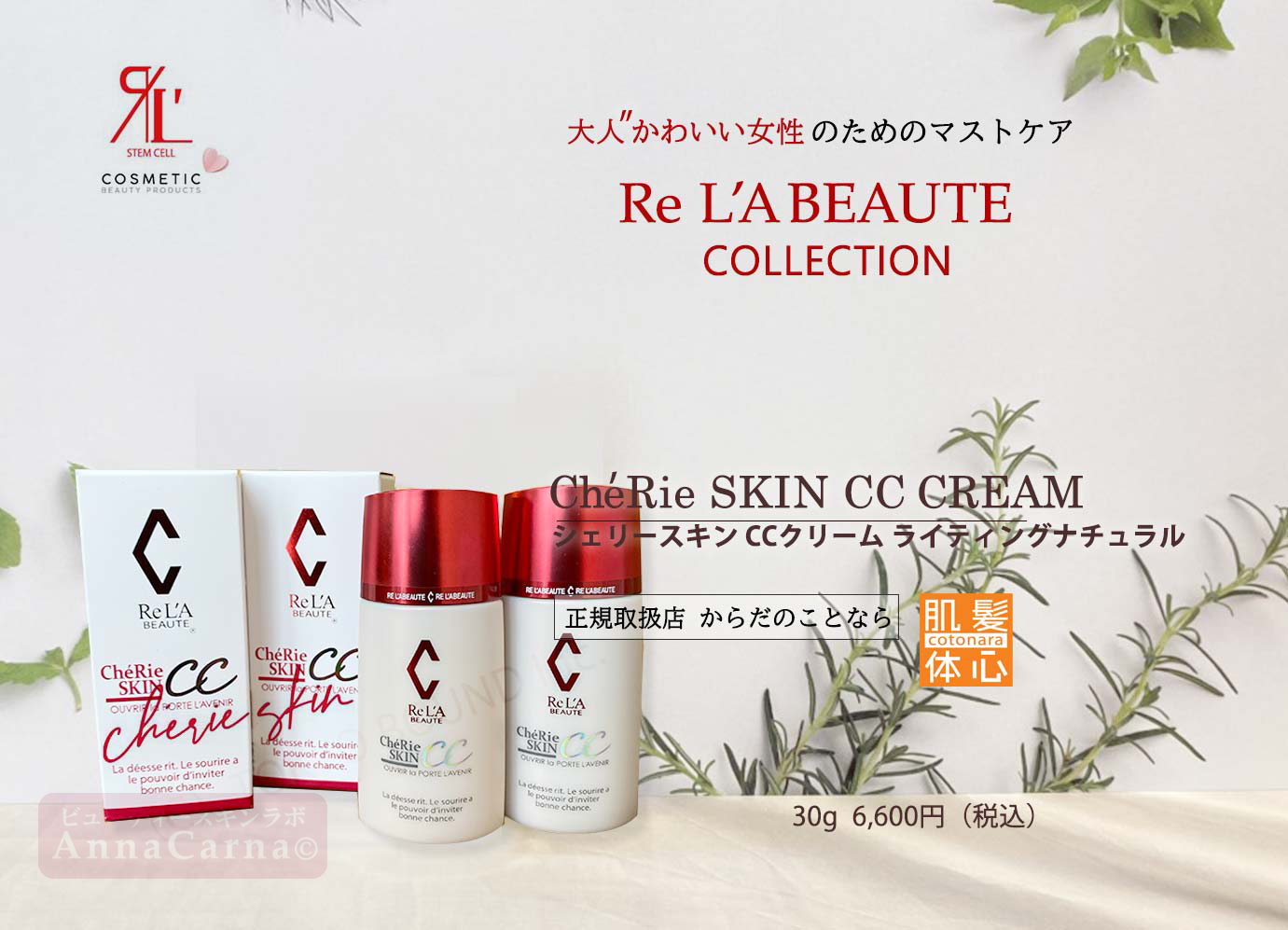 シェリースキンCCクリーム ナチュラル｜【リアボーテ正規取扱販売店 】肌と頭皮のお悩みに 幹細胞フェイシャル美容専門店 ビューティースキンラボ AnnaCarna〈からだのことなら〉銀座線・外苑前・表参道駅・青山一丁目駅｜クレアスキン・グランスキン・シェリースキン・リアムール・エキスパートローション・エキスパートスタイル・健美草 KEN BI SOU・美顔器 エクラボーテ正規販売｜購入方法・効果・使用方法・保管方法・特徴・違い・値段・ビフォーアフター・ネット販売通販対象外