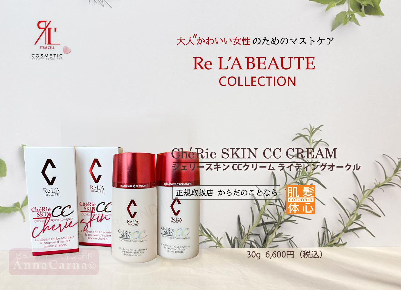 シェリースキンCCクリーム オークル｜【リアボーテ正規取扱販売店 】肌と頭皮のお悩みに 幹細胞フェイシャル美容専門店 ビューティースキンラボ AnnaCarna〈からだのことなら〉銀座線・外苑前・表参道駅・青山一丁目駅｜クレアスキン・グランスキン・シェリースキン・リアムール・エキスパートローション・エキスパートスタイル・健美草 KEN BI SOU・美顔器 エクラボーテ正規販売｜購入方法・効果・使用方法・保管方法・特徴・違い・値段・ビフォーアフター・ネット販売通販対象外