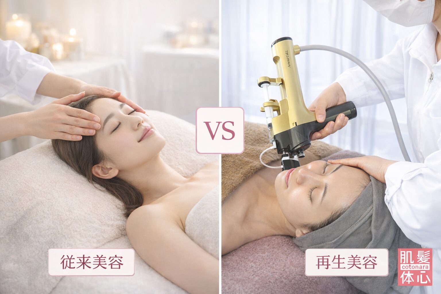 再生美容と従来の美容｜AnnaCarna アンナカルナ/優秀店/シミケア専門／プラズマフェイシャル／O:Celloオセロ導入店／高濃度ヒト幹細胞／iPS細胞エステ／リアボーテ正規取扱店／リアボーテクレアスキン／リアボーテグランスキン／リアボーテシェリースキン／リアムールエキスパートローション／健美草／シミ取り放題／プラズマミストシャワー／肌質改善／小顔矯正／年齢肌ケア／毛穴改善／たるみケア／再生美容／ビフォーアフター／効果実感／使い方／口コミ／動画紹介／写真／方法／通販／ネット販売／オンラインカウンセリング／通販不可製品／正規販売店／芸能人愛用コスメ／幹細胞スキンケア／港区南青山／外苑前駅／青山一丁目駅／エステ個室完備